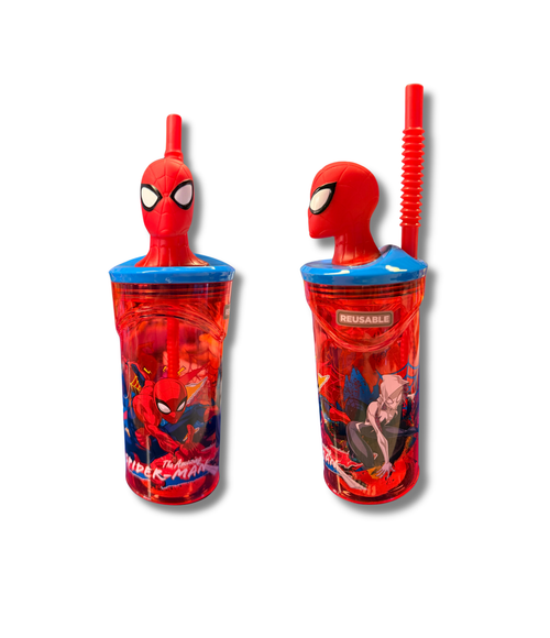 Bicchiere Spider-Man con cannuccia e coperchio